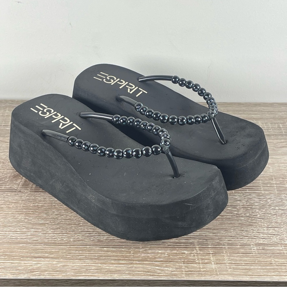Y2K Esprit Beaded Platform Flip Flops Wedge Thong Sandals